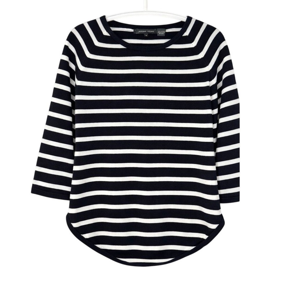 Jeanne Pierre‎ Nautical Coastal Stripe Knit Black & White Size Small Boat Neck